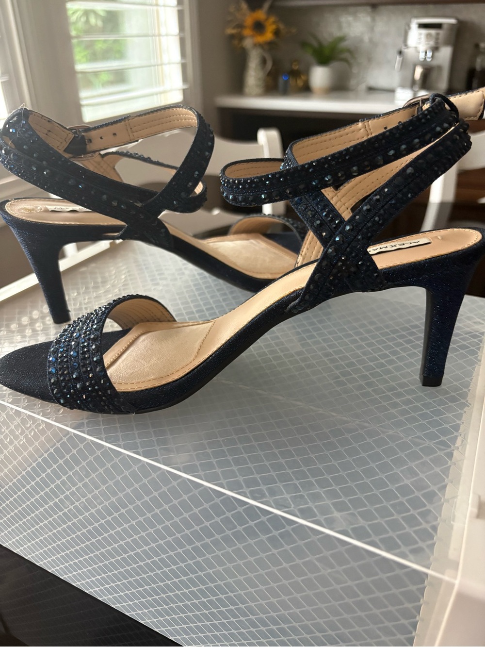 Alex Marie Navy Blue Jeweled Strappy Heels